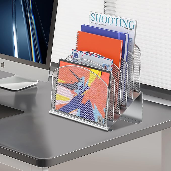 Delifox Inclined Desk File Organizer,Vertical File Folder Holder Stand Metal Rack File Sorter for Office Classroom Desktop Organization
