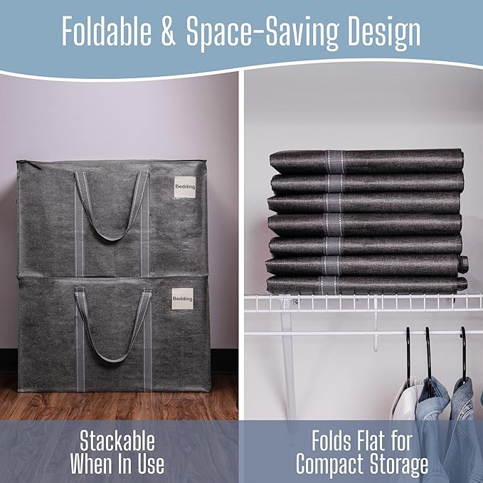 VENO 8 Pack Heavy Duty Moving Bags, Extra Large Storage Bags with Reinforced Handles & Strong Zippers, Foldable & Reusable Moving Box Alternative for Clothes & Dorm Storage