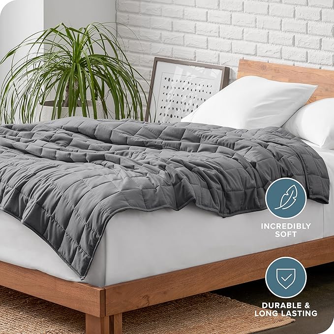 Bare Home Weighted Blanket Twin or Full Size 7lb (40" x 60") - All-Natural 100% Cotton - Premium Heavy Blanket Nontoxic Glass Beads (Grey, 40"x 60")