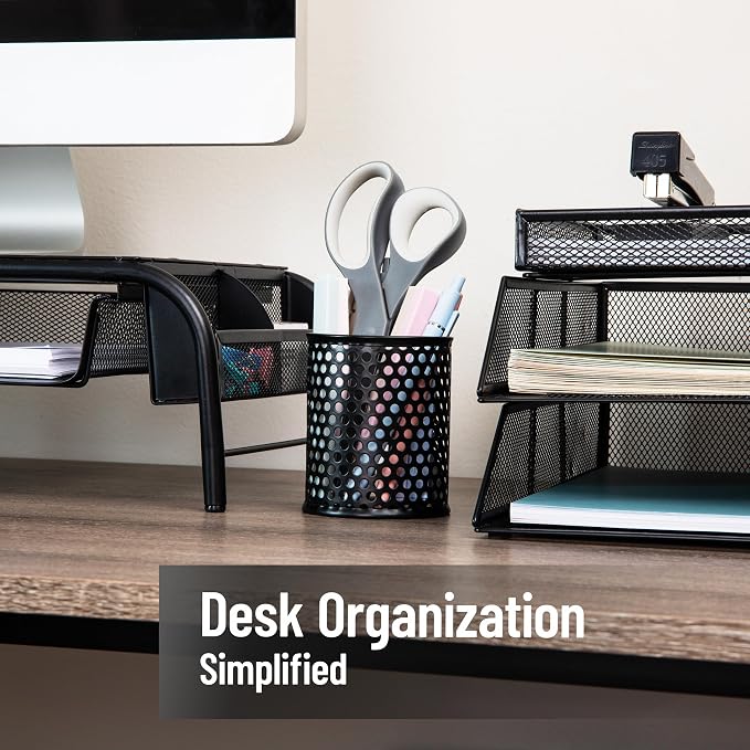 Mind Reader Metal Pen Cups, Mesh Pencil Holders, Desktop Organizer Set, Metal, Set of 3, Black