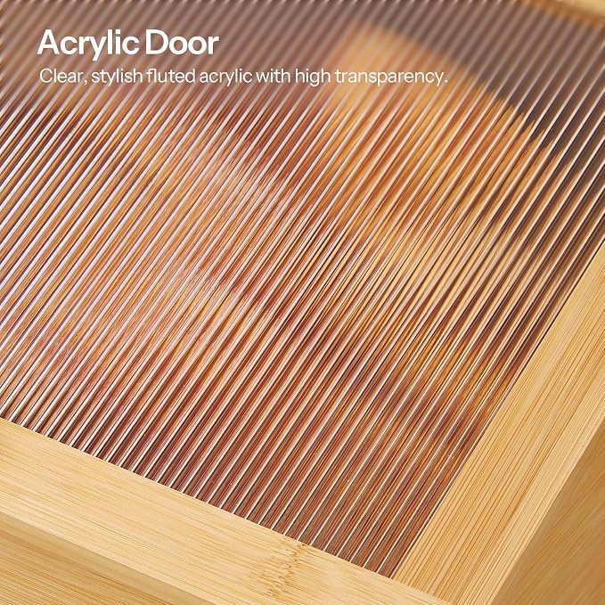 HOOBRO Bread Box, Bread Storage Container, Bread Box for Kitchen Countertop | Bamboo Bread Box with Fluted Acrylic Door, Bread Bin for Pantry, Farmhouse Bread Holder, Breadbox Organizer, Large Bread Box