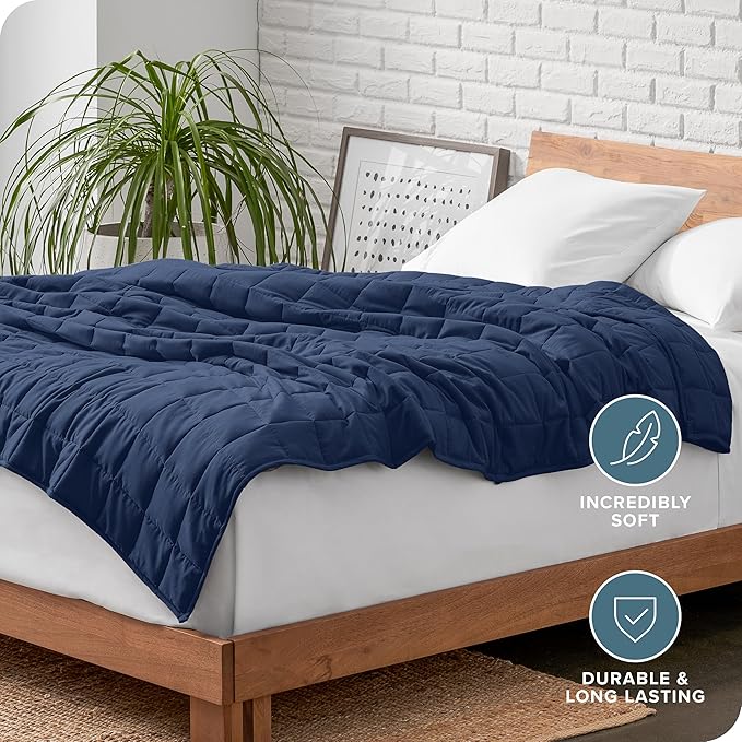 Bare Home Weighted Blanket All-Natural 100% Cotton with Nontoxic Glass Beads 80"x87" 25lbs, Dark Blue