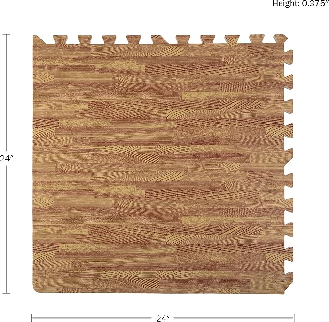 Foam Floor Tiles - 24sqft Wood Grain Interlocking Foam Tiles with Border - Soft Play Mat Playroom or Gym Flooring for Home Gym by Stalwart (Light)