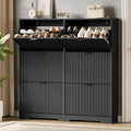 Xixini Shoe Storage Cabinet for Entryway with 6 Flip Drawers, Hidden Slim Wood Shoe Organizer with Modern Fluted Panel, Freestanding Narrow Shoe Rack for Front Door Entrance, Hallway, Foyer, Black