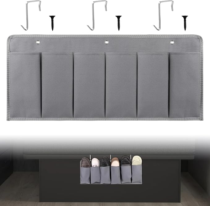 RVZONE RV Shoe Pockets 6 Large Pockets Heavy Hanging Bedside Storage Organizer with Sturdy Hooks for Shoes, Toys and Tools