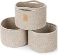 Small Rope Baskets for Storage, Baskets for Gifts Empty, Cute Round Woven Basket, Decorative Shelf Baskets 9.82×9.82×7.1", Cotton Toy Basket Storage Bins for Organizer 3 Packs-Brown