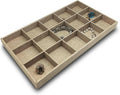 The Display Guys - Stackable Jewelry Tray and Organizer - for Drawers, Dressers, Store Display (15 Compartments, Beige Burlap)