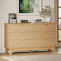 BORNOON 53" Long Dresser for Bedroom, 6-Drawer Dresser with Fluted Fronts, Wide Wood Chest of Drawers, Smooth Metal Slides, Stable Base, Modern Clothes Storage Cabinet for Living Room, Hallway