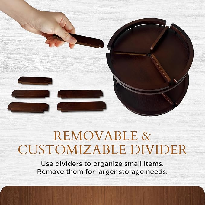 2 Tier Lazy Susan Organizer – 12" Bamboo Rotating Spice Rack Organizers with Adjustable Height Turntable for Cabinet, Pantry, Medicine Cabinet, Kitchen, Spinning Bathroom Counter Top Organizers