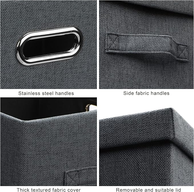 Graciadeco Large 17" 36 Quart Collapsible Stackable Storage Bins with Lids, 3 Packs Dark Gray Foldable Fabric Closet Storage Boxes with Lids, Heavy-duty Linen Cube Baskets(17x12x11)