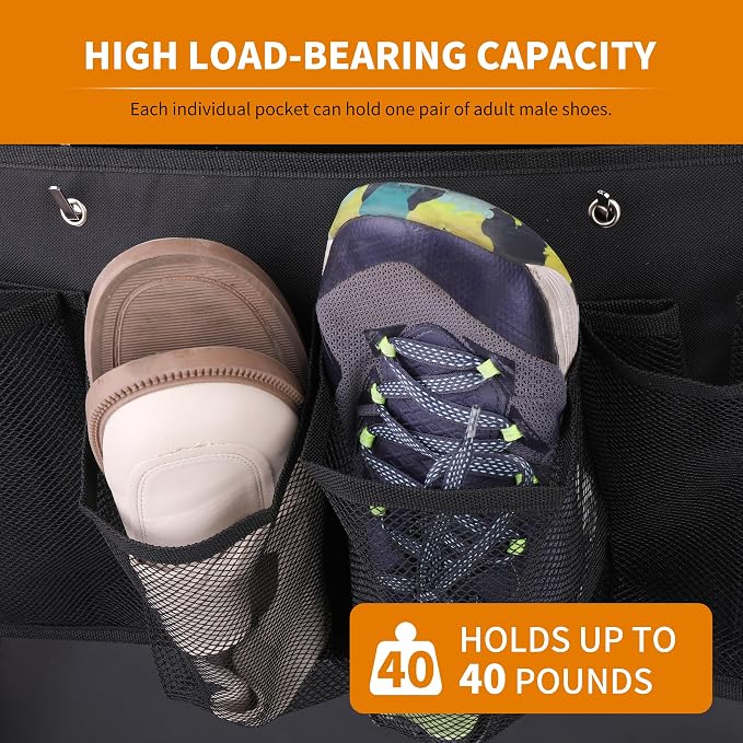 RVZONE RV Shoe Pockets 6 Large Pockets Heavy Hanging Bedside Storage Organizer with Sturdy Hooks Storage Pockets Hangs on bed for Shoes Toys and Tool Accessories