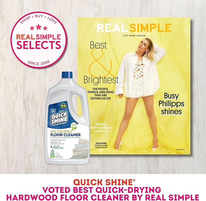 Quick Shine Multi Surface Floor Cleaner 64oz, Ready to Use-Streak Free-No Rinse, Use on Hardwood, Laminate, Luxury Vinyl Plank & Stone, Use in Spray Mops & Vac Mops, Safer Choice Cleaner