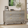 BORNOON Fluted 6 Drawer Dresser, 47.2" Wide Modern Boho Chest of Drawers, Wooden Storage Dresser TV Stand for Bedroom, Living Room, Closet, Hallway, Curved Profile Design