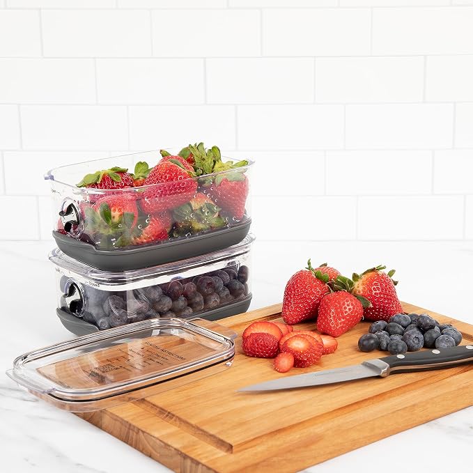 Progressive ProKeeper Stackable Produce ProKeeper Storage Container with Stay-Fresh Vent System (PKS-912 (1.2 qt Berry Keeper))