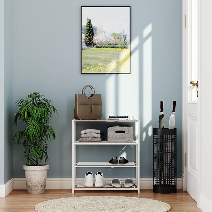 Yusong Shoe Rack Organizer, 4 Tier Industrial Shoe Storage Shelf for Closet Entryway, Narrow Sturdy Metal Shoe Shelves, White