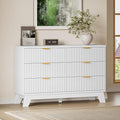 BORNOON Fluted 6 Drawer Dresser, 47.2" Wide Modern Boho Chest of Drawers, Wooden Storage Dresser TV Stand for Bedroom, Living Room, Closet, Hallway, Curved Profile Design