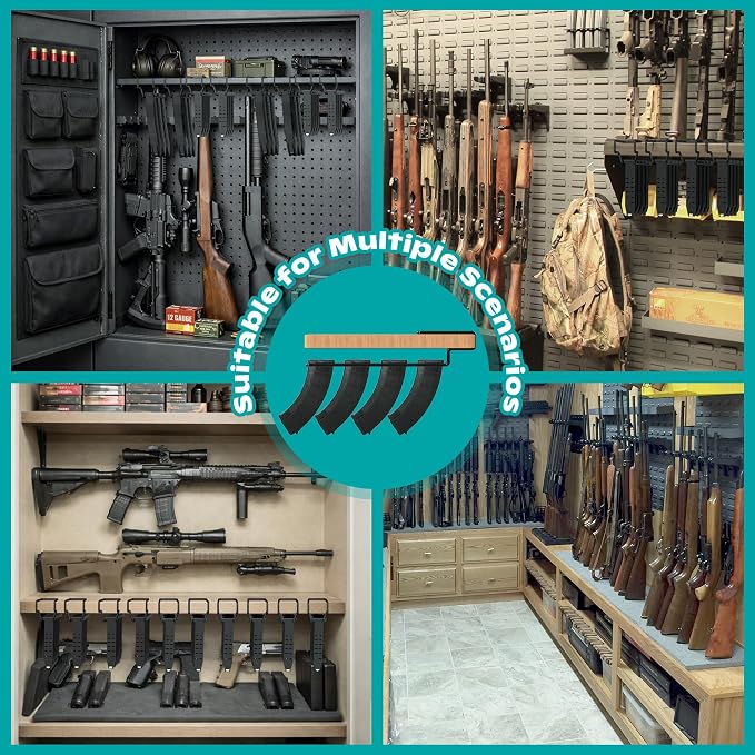 Under Gun Safe Shelf Magazine Holder, Universal Pistol Magazine Holder Fits Double-Stack or Magazines with Base Over 1.3”, 4LBS Load Capacity Pistol Magazine Rack, Gun Magazine Storage for Shelf