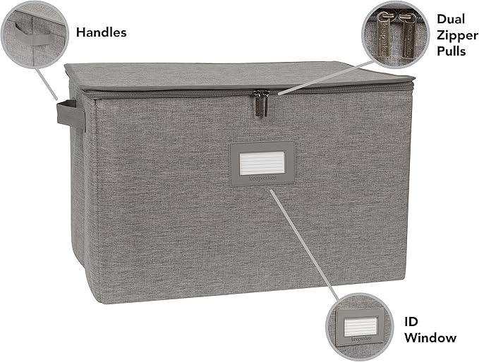Covermates Keepsakes Zip-Top Storage Box Set, 3 Pack Heavy Duty Polyester Organizer Bins, Stackable Design, ID Window, Reinforced Handles, Closet Home Storage, Grey Heather