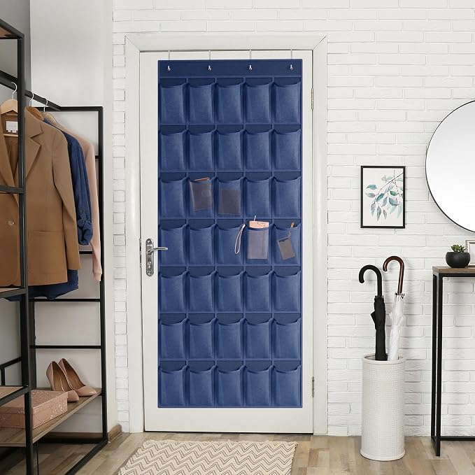 WVM Over the Door Shoe Organizer with 35 Breathable Mesh Pockets, Hanging Shoe Organizer for Door with 4 Metal Hooks, Large Capacity Closet Storage for Shoes, Accessories