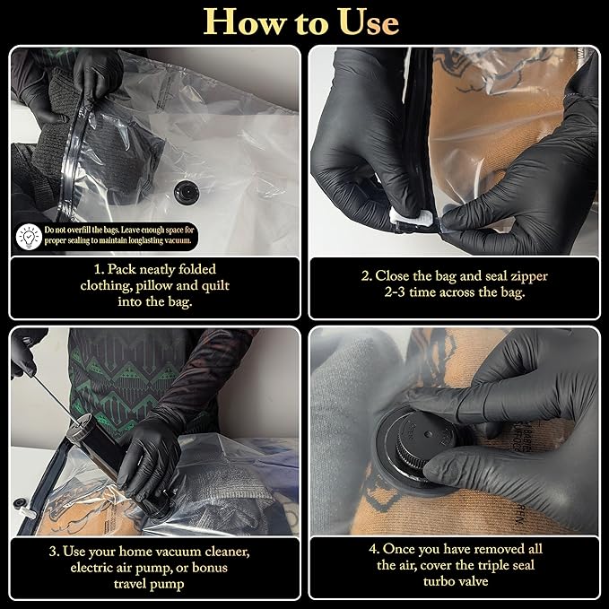 Vacuum Storage Bags 12 Pack Without Hand Pump – Space Saver Compression Bags, Airtight Double-Zip & Triple Valve, Reusable, Lavender Freshness, Bedding, Travel (S/M/L/Jumbo) (Without Pump)
