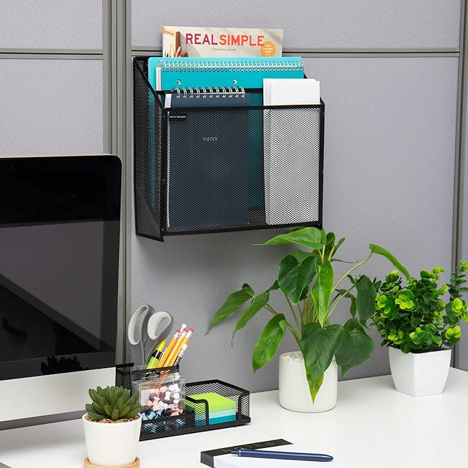 Mind Reader Vertical File Storage, Desktop Organizer, Wall Mount, Office, Metal Mesh, Black