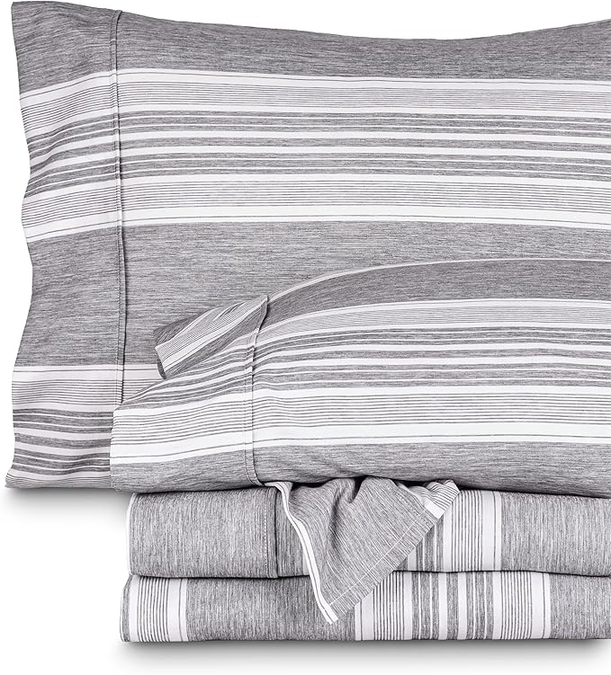 Bare Home Twin XL Sheet Set - 1800 Ultra-Soft Microfiber Twin Extra Long Sheets - Double Brushed - Deep Pockets - Easy Fit - Soft - 3 Piece Set - Bed Sheets (Twin XL, Heathered Charcoal - Stripe)