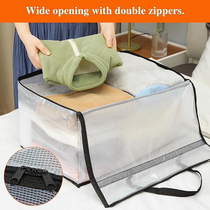Vieshful 5 Pack 60L Clear Storage Bags with Zipper and Handles, Tear-Resistant Foldable Plastic Storage and Organizers for Clothes, Bedding, Duvets, Toys, for Closet & Moving