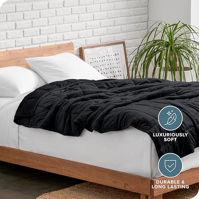 Bare Home Weighted Blanket Full or Queen Size 12lb (48" x 72") - Minky Fleece - Premium Heavy Blanket Nontoxic Glass Beads (Black, 48"x72")