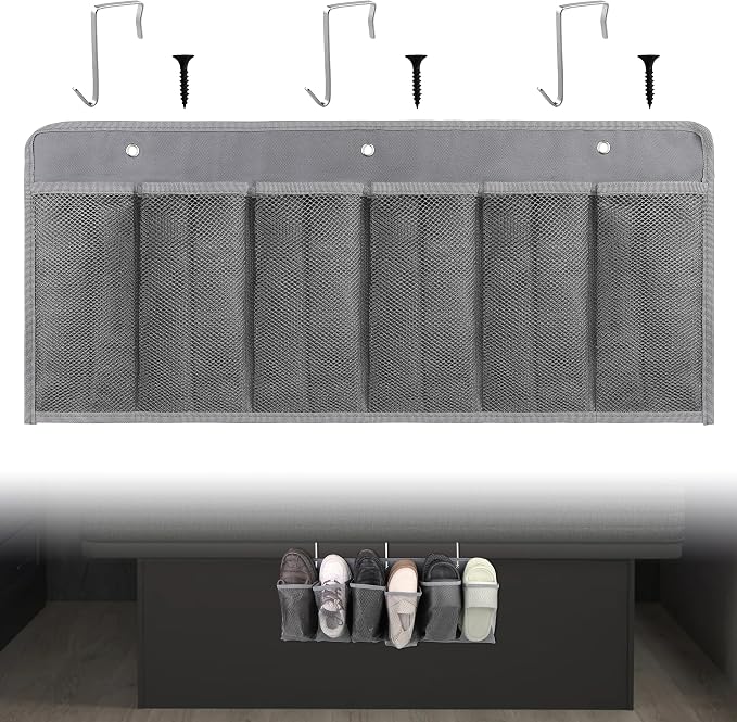 RVZONE RV Shoe Pockets 6 Large Pockets Heavy Hanging Bedside Storage Organizer with Sturdy Hooks Storage Pockets Hangs on bed for Shoes Toys and Tool Accessories