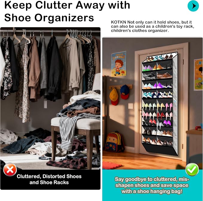 Kotkn 10-Tier Over the Door Shoe Organizer, 20 Pockets Holds 20-30 Pairs, Heavy-Duty Oxford Fabric with Hexagon Mesh for Boots & Sneakers-White