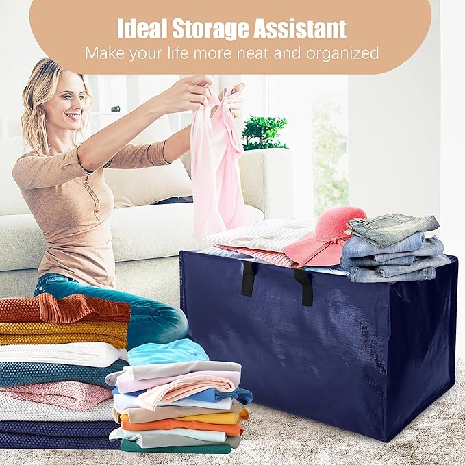 NATURELUX Heavy Duty Moving Bags with Backpack Straps and Strong Handles, Alternative to Moving Boxes and Storage Totes for Dorm Room Essentials, 12 Pack, Blue