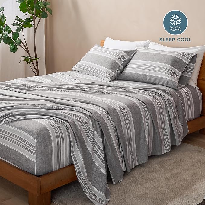 Bare Home Twin XL Sheet Set - 1800 Ultra-Soft Microfiber Twin Extra Long Sheets - Double Brushed - Deep Pockets - Easy Fit - Soft - 3 Piece Set - Bed Sheets (Twin XL, Heathered Charcoal - Stripe)