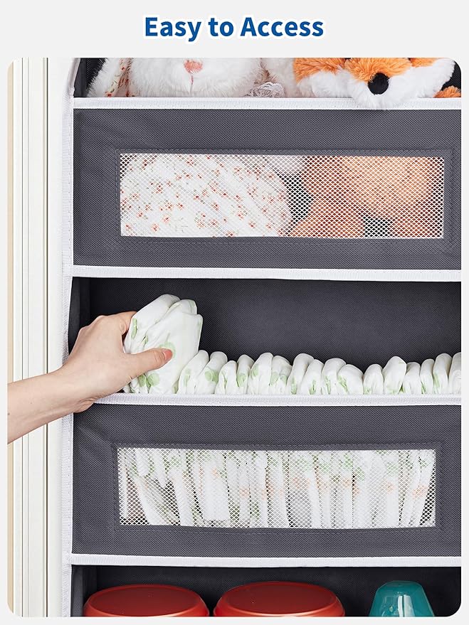 JARLINK 2 Pack Over The Door Organizer, 5 Shelf Door Hanging Organizer with 5 Large Pockets, 44 lbs Weight Capacity Hanging Storage for Bathroom, Bedroom, Nursery, RV, Pantry (Dark Grey)