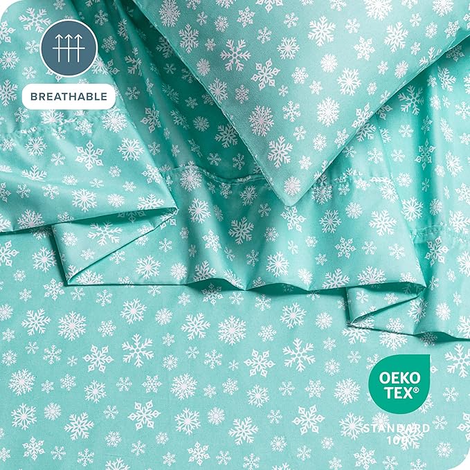 Bare Home Twin XL - College Dorm Size - Christmas Sheet Set - Luxury 1800 Ultra - Double Brushed Soft Microfiber - Deep Pockets - Easy Fit - 3 Piece Set - Holiday Bed Sheets (Twin XL, Snowdrift)