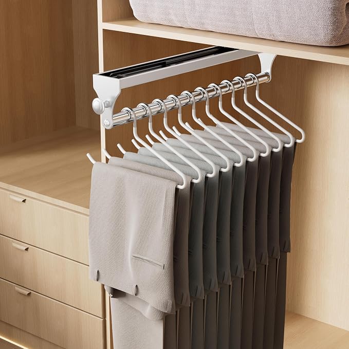 2 Pack Pull Out Closet Valet Rod, Heavy Duty Adjustable Closet Rod, 13.7inch Telescopic Pant Rack, Space Aluminum Clothes Hanger Rail, Closet Storage Organizer for Trousers Clothes White