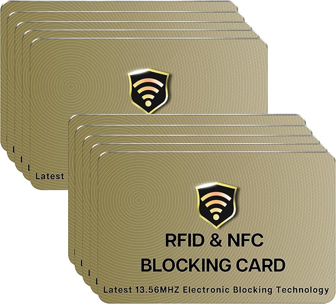 SaiTech IT 10 Pack RFID Blocking Card for Credit Debit ID Card, Golden | Slim Anti-Theft Contactless NFC RFID Blocker Protector, Easily Fit into Wallet and Purse, for Men & Women