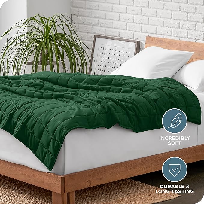 Bare Home Weighted Blanket Full or Queen Size 12lb (48" x 72") for Adults - All-Natural 100% Cotton - Premium Heavy Blanket Nontoxic Glass Beads (Forest Green, 48"x72")