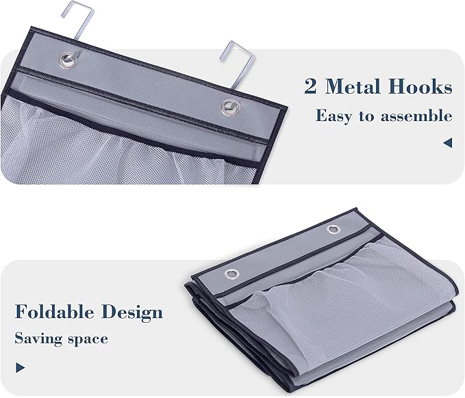 KEETDY Hanging Shelves Over the Door Organizer Storage for Closet with 5 Pockets Organizer for Bedroom Bathroom, 2 Pack（Grey）