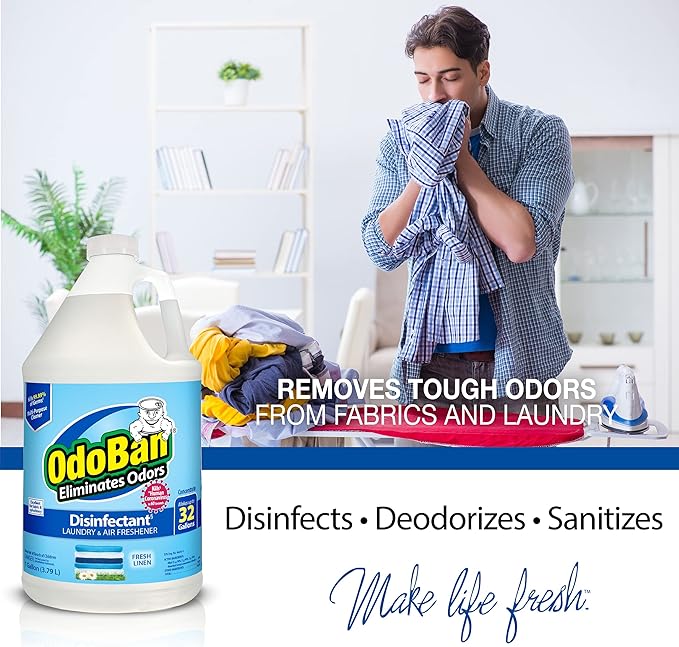 OdoBan Disinfectant Concentrate and Odor Eliminator, Made in the USA, Fresh Linen Scent, 2 Gallons