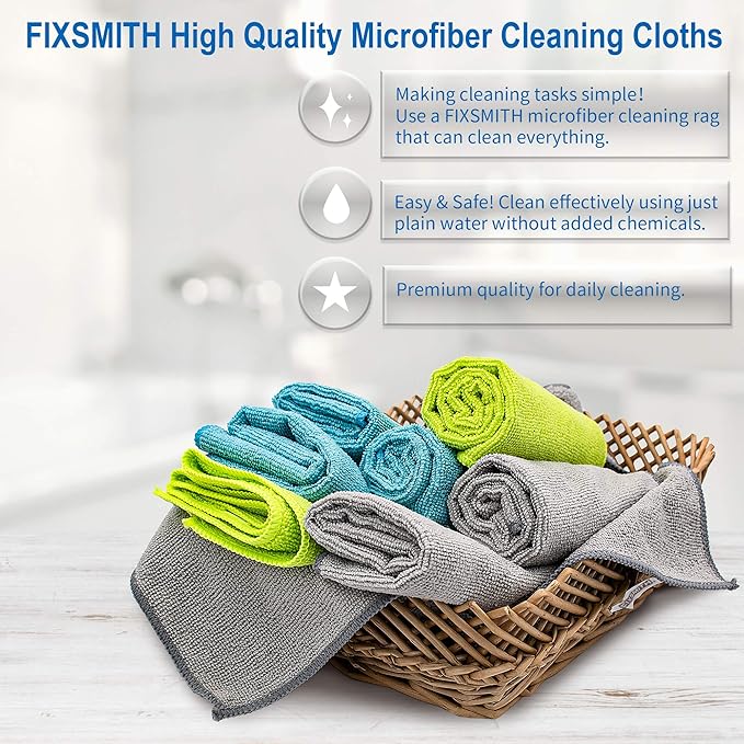 FIXSMITH Microfiber Cleaning Cloth - Pack of 8, Size: 12 x 16 in&FIXSMITH Microfiber Cleaning Cloth, 20 Pack Cleaning Rags, Cleaning Towels for Housekeeping