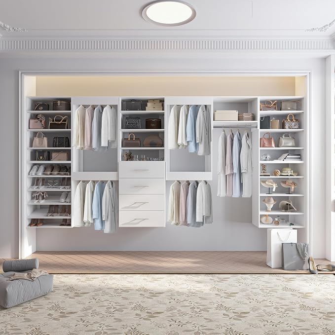 Modular Closet System, 31.5" Wide Wall-Mounted Closet Tower Organizer with Adjustable Shoe Shelves for Walk-In Closet Storage, White
