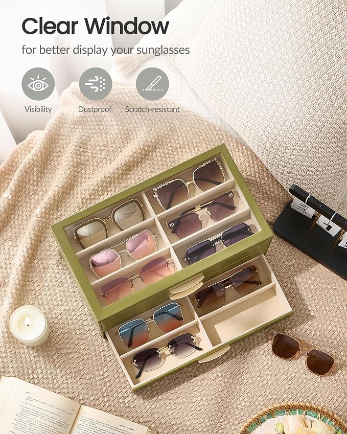 Lolalet Enlarged Sunglasses Organizer for women | Multi Eyewear Storage Box, Eye Glasses Case Display Holder with Clear Lid for Eyeglass Collection