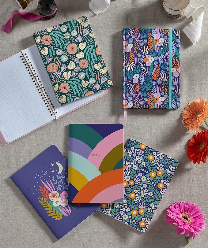 High Note Textured Composition Notebook Journal, 3 Pack, 5.75" x 8.25", 64 Wide Ruled Pages, Small Notebooks for School, Journaling, Writing, Planner, by Elizabeth Olwen