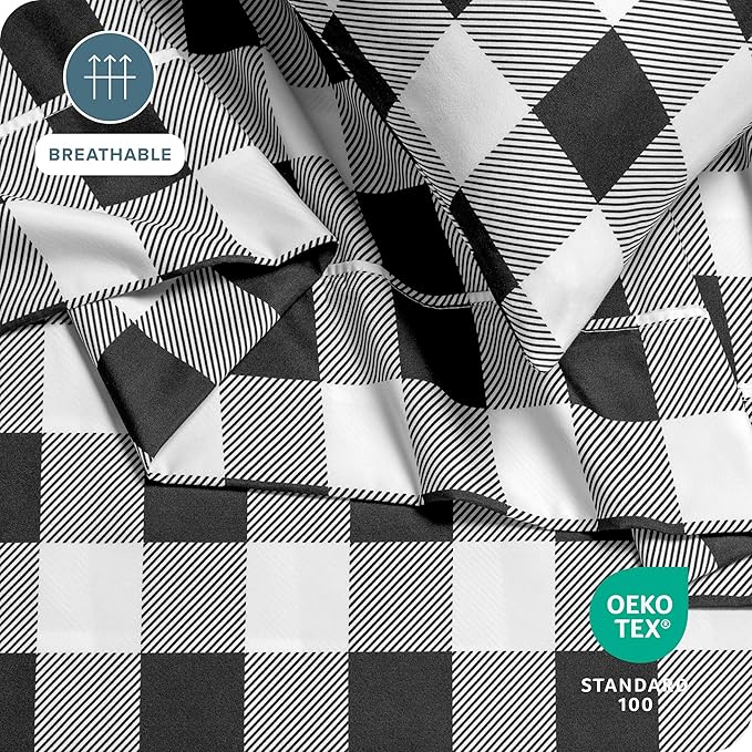 Bare Home Twin XL Sheet Set - College Dorm Size - 1800 Ultra-Soft Microfiber - Deep Pockets - Easy Fit - 3 Piece Set - Bed Sheets (Twin XL, Buffalo Plaid - White/Black)