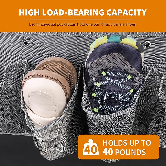 RVZONE RV Shoe Pockets 6 Large Pockets Heavy Hanging Bedside Storage Organizer with Sturdy Hooks Storage Pockets Hangs on bed for Shoes Toys and Tool Accessories