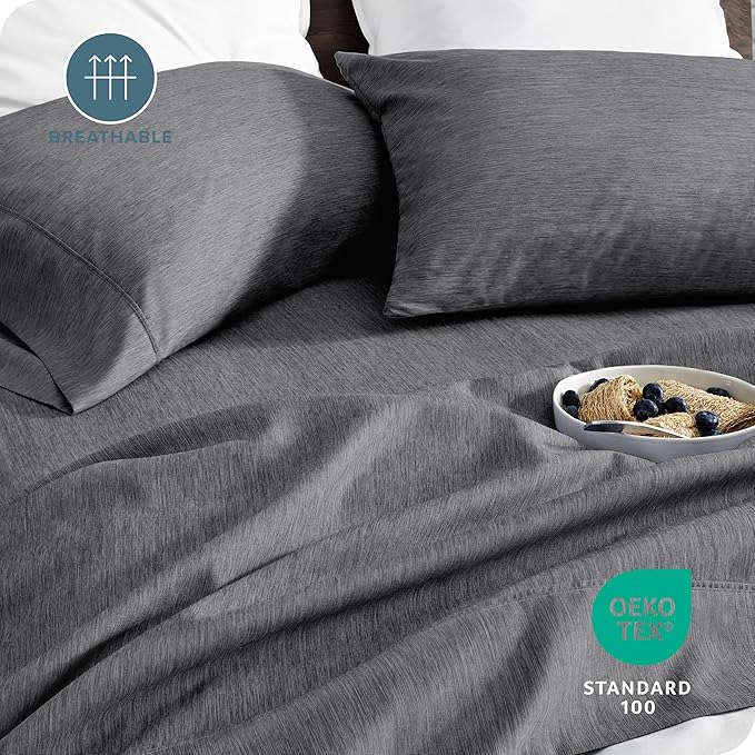 Bare Home Split Head Flex King Sheet Set - 1800 Ultra-Soft Microfiber Sheets - Double Brushed - Deep Pockets - Easy Fit - 4 Piece Set - FlexTop Bed Sheets (Split Head Flex King, Heathered Grey)