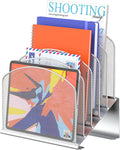 Delifox Inclined Desk File Organizer,Vertical File Folder Holder Stand Metal Rack File Sorter for Office Classroom Desktop Organization
