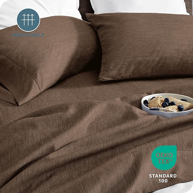 Bare Home Full Sheet Set - Luxury 1800 Ultra-Soft Microfiber Double Brushed - Deep Pockets - Easy Fit - 4 Piece Set - Bedding Sheets & Pillowcases (Full, Heathered Taupe)