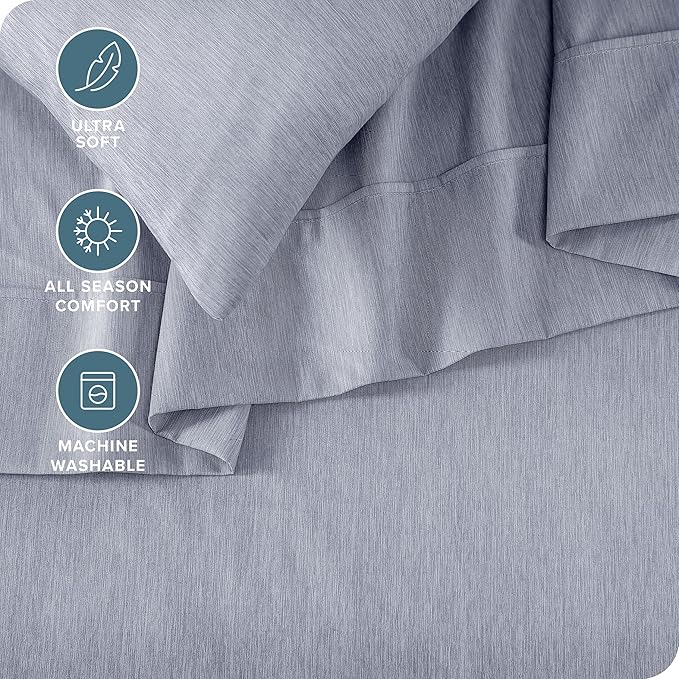 Bare Home Twin Sheet Set - 1800 Ultra-Soft Microfiber Double Brushed - Deep Pockets - Easy Fit - Extra Soft - 3 Piece Set - Bedding Sheets & Pillowcases (Twin, Heathered Blueberry)