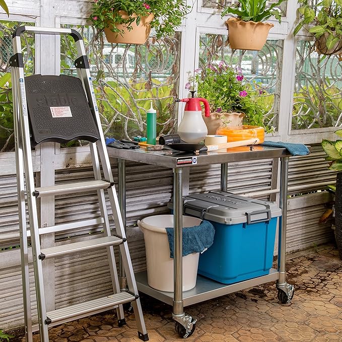 DuraSteel 24x48 NSF Stainless Steel Cart - Heavy Duty Food Prep Table with Undershelf - Rolling Kitchen Island on Wheels for Commercial Restaurant Kitchen, Garage, Outdoor Cooking, BBQ Grill, Counter